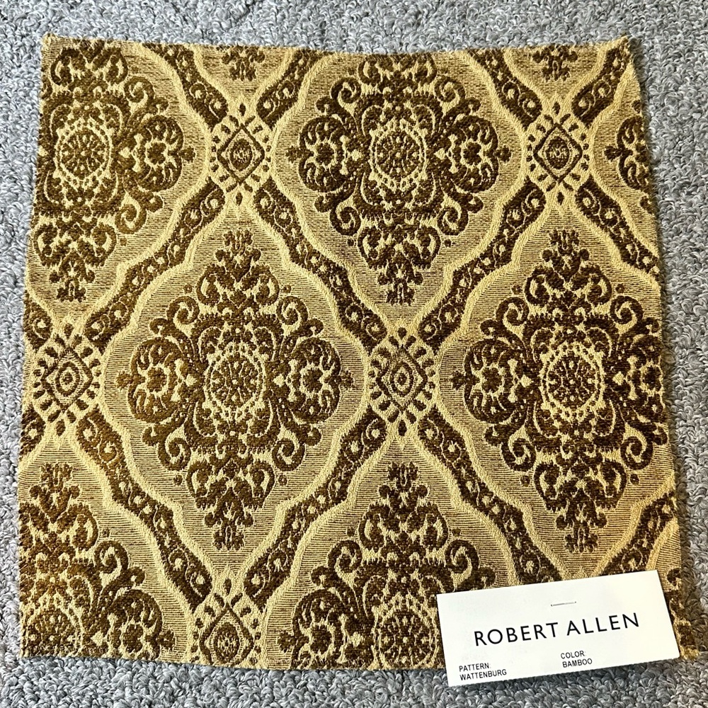 Robert Allen Fabric Sample Remnant Wattenburg Brown Bamboo Damask Crafts